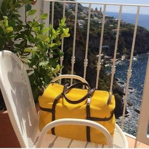 ALMI Bag Italian Nubby Textured Fabric with Genuine Black Leather Trim & Straps